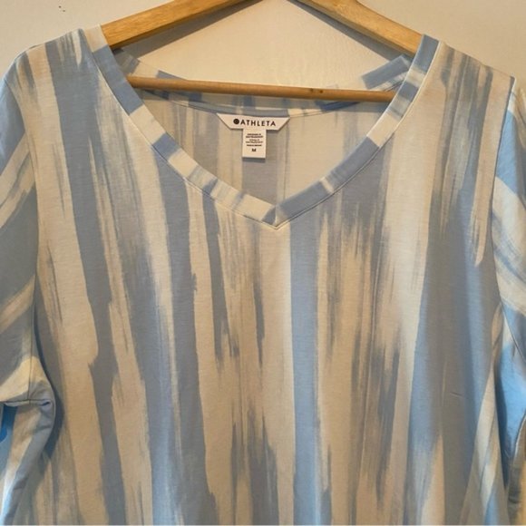 Athleta Blue and White V-Neck Tee - Picture 2 of 6